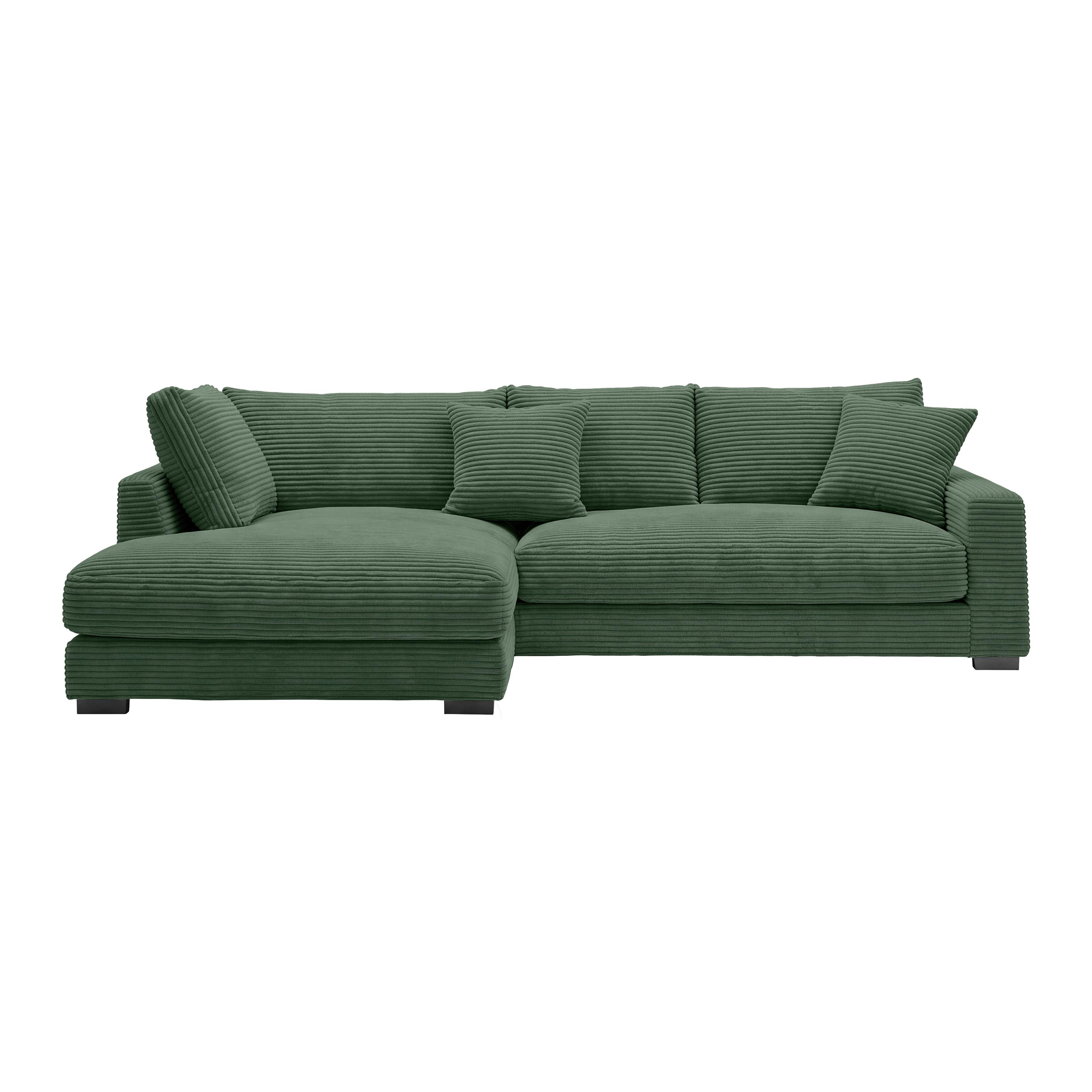 Rohová sedačka PEDRO, levá, tmavě zelený manšestr - černá/tmavě zelená, Moderní, textil/plast (190/300cm) - Mömax