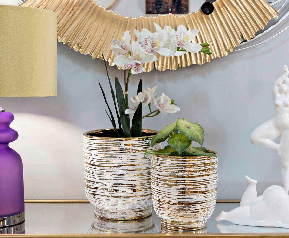 Vase Holder Melody Set 2 Pcs Weiß, Goldfarben B: 23 Cm - Goldfarben/Weiß, Basics, Keramik (23/24/23cm)