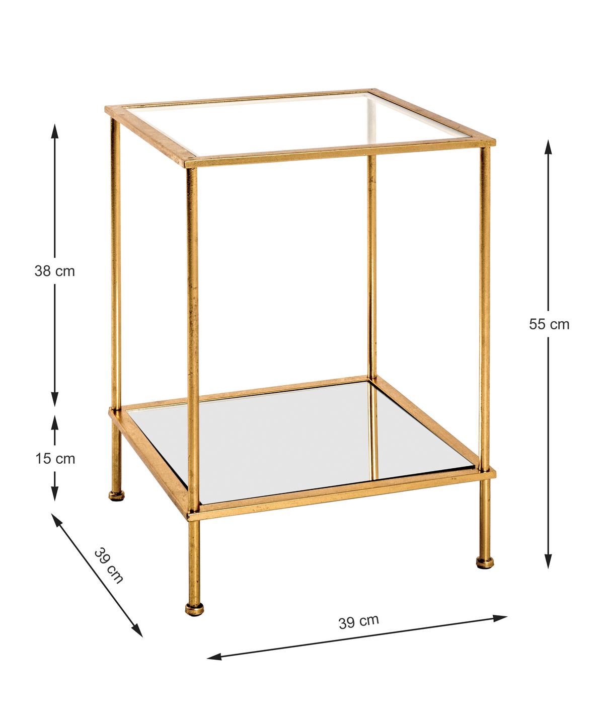 Príručný stolík FARO 2 - zlatá, Basics, kov/sklo (39/39/55cm)