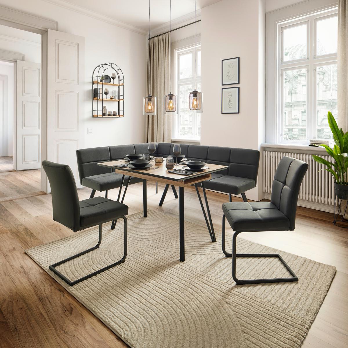 Rohová lavice COOPER - šedá/černá, Moderní, kov/textil (150/85/190cm) - Mömax