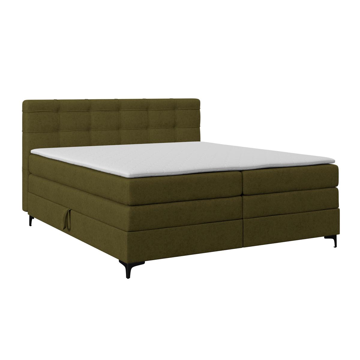 Boxspringbett MITTO Moosgrün 180x200 cm - Schwarz/Grün, KONVENTIONELL, Textil/Metall (180/200cm)