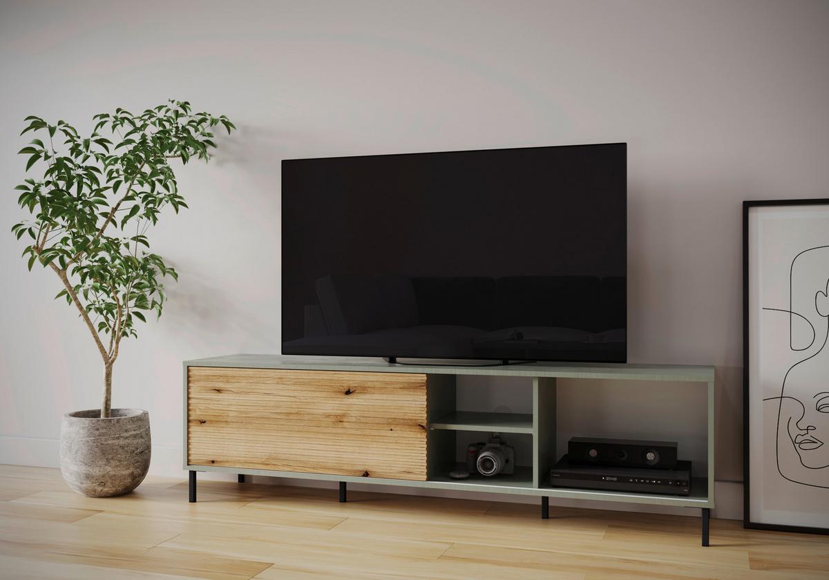 Tv-elem Pozzi - tölgyfa színű/szürkészöld, Trend, faalapú anyag (180/50,8/40cm)