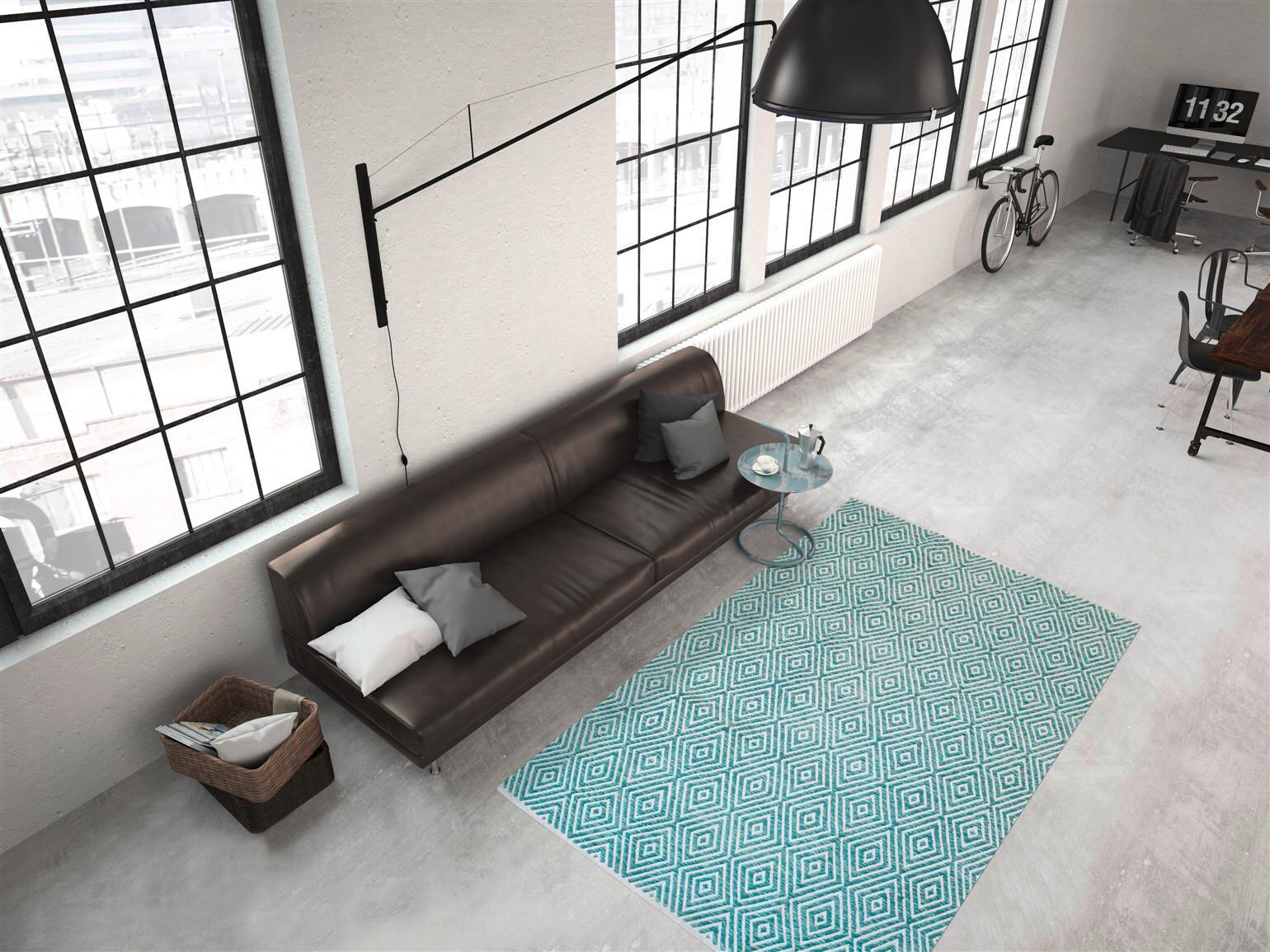 Flachwebteppich Aperitif Türkis, 160x230 cm - Türkis, KONVENTIONELL, Textil (160/230cm)