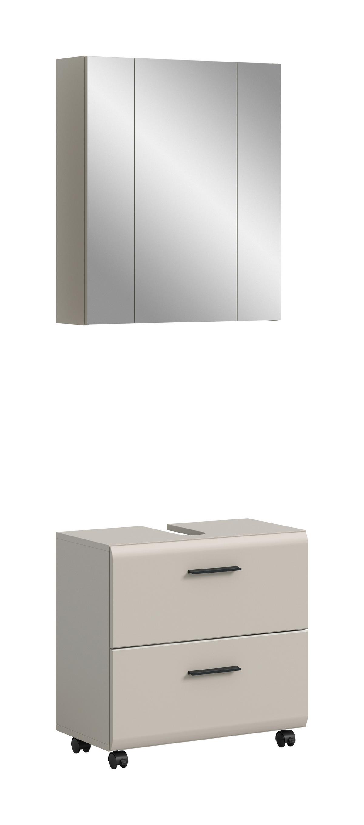Badezimmer ICE Kaschmir, B: 60 cm - Kaschmir/Schwarz, Trend, Glas/Holzwerkstoff (60cm) - MID.YOU