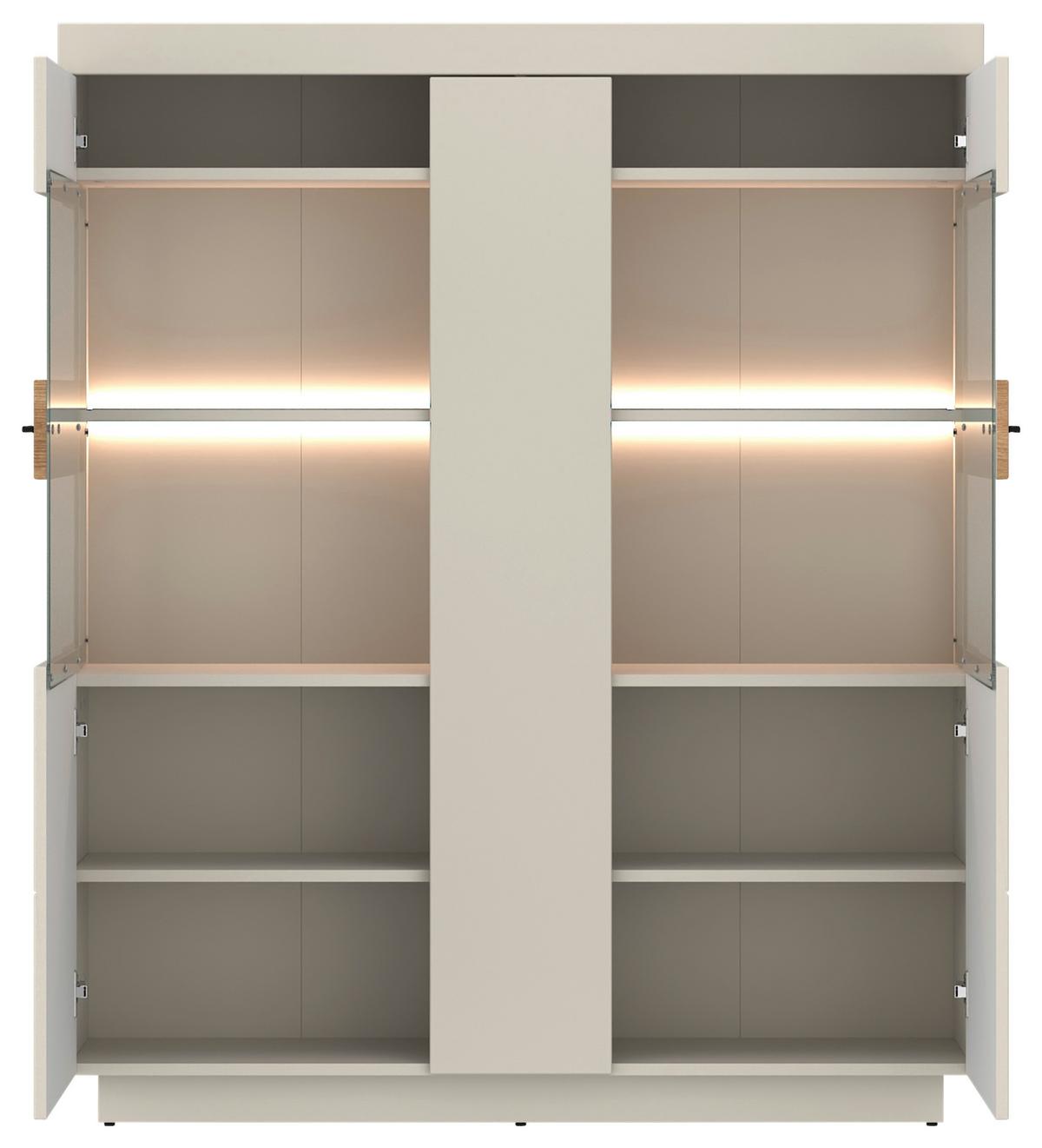 Vitrine Lightning Eichefarben/Kaschmir B: 125 cm - Kaschmir/Eichefarben, MODERN, Glas/Holzwerkstoff (125/149,5/34,6cm)