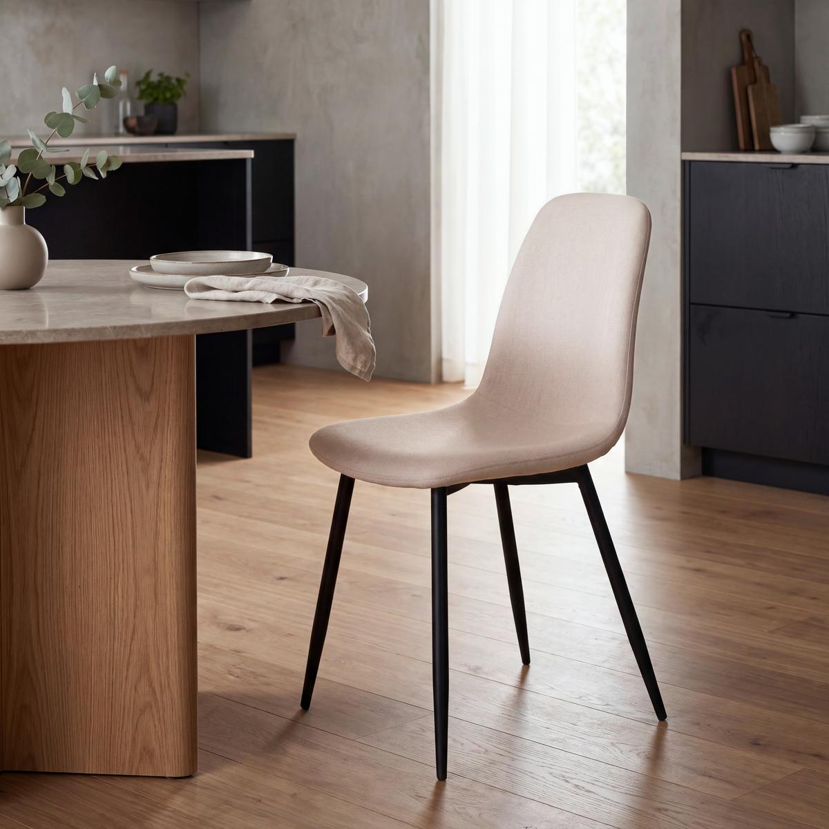 Vierfußstuhl Mona Leinenoptik beige - Eichefarben/Beige, MODERN, Holz/Textil (44/87/56cm)