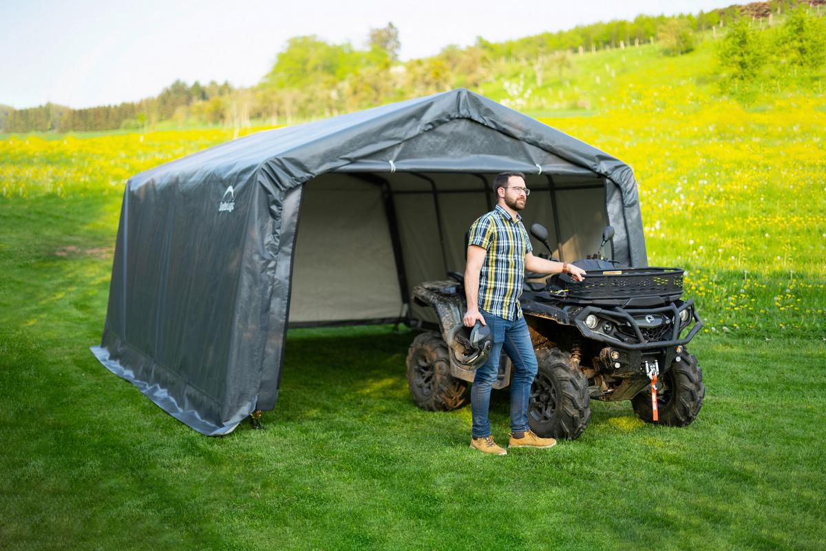 Zeltgarage Weidezelt Garage 18 M² - Grau, Basics, Kunststoff (370/260/490cm)