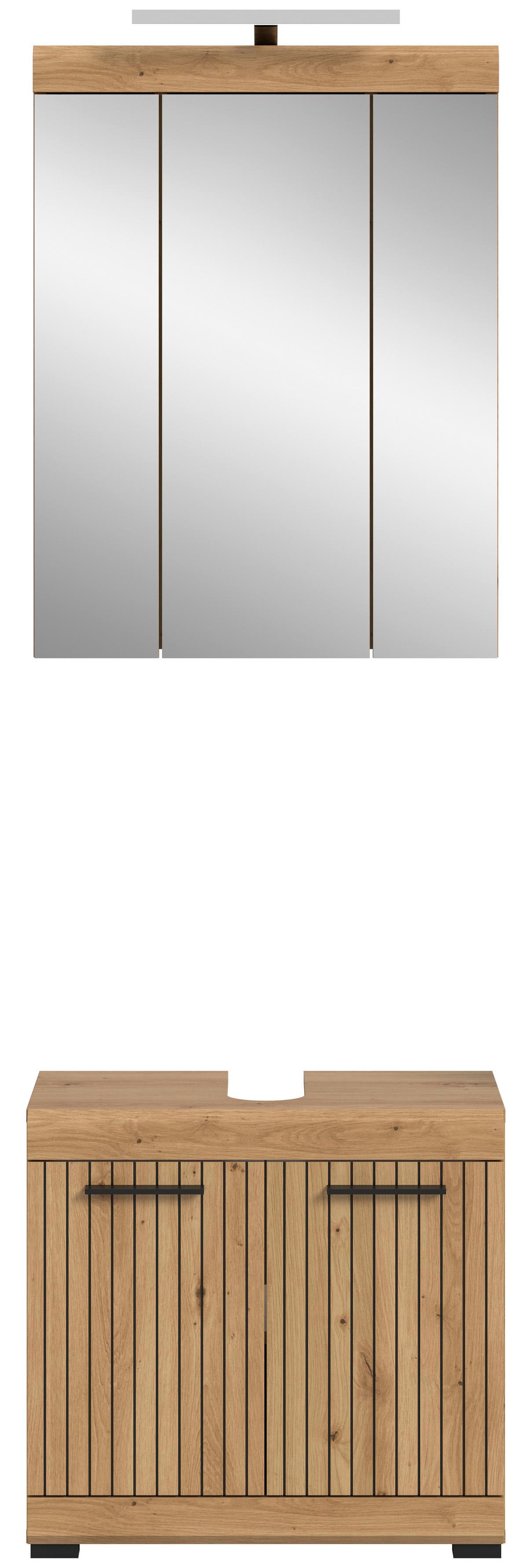 Badezimmer Scout Eiche Artisan Dekor B: 60cm - Schwarz/Eiche Artisan, Trend, Glas/Holzwerkstoff (60cm) - MID.YOU