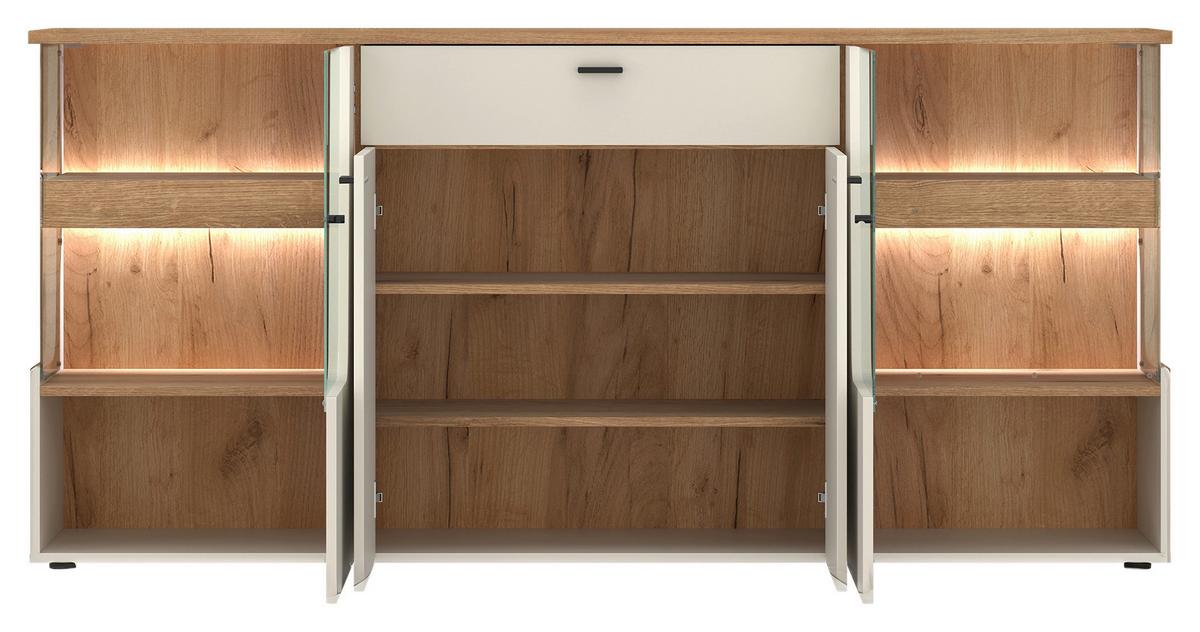 Sideboard Cut Out, B: 165cm Kaschmir/Eichefarben - Kaschmir/Eichefarben, MODERN, Glas/Holzwerkstoff (190/90/40cm) - Premium Living