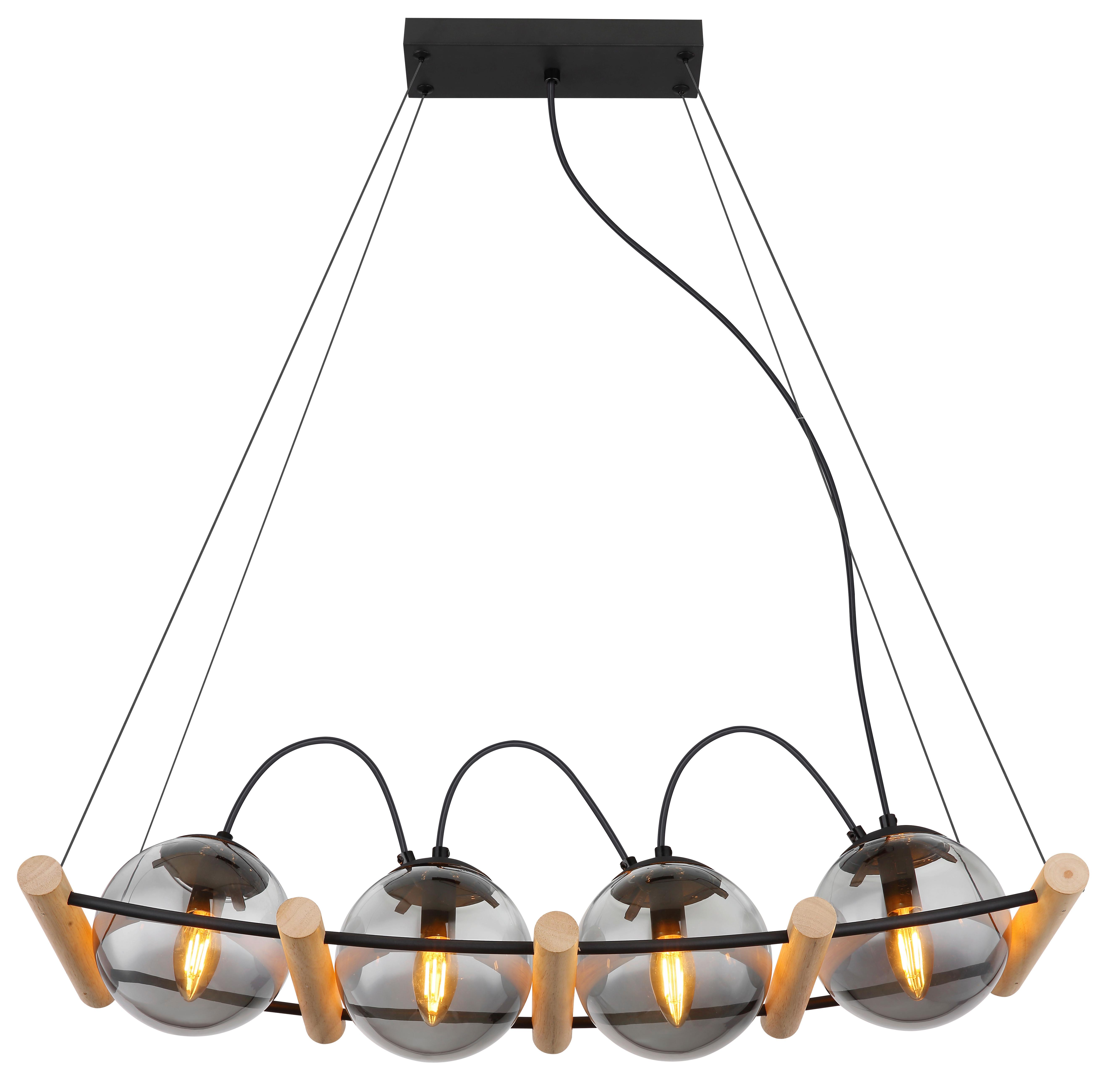 Hängeleuchte 15883-4h - Schwarz/Naturfarben, Design, Glas/Holz (75/22/120cm) - Globo