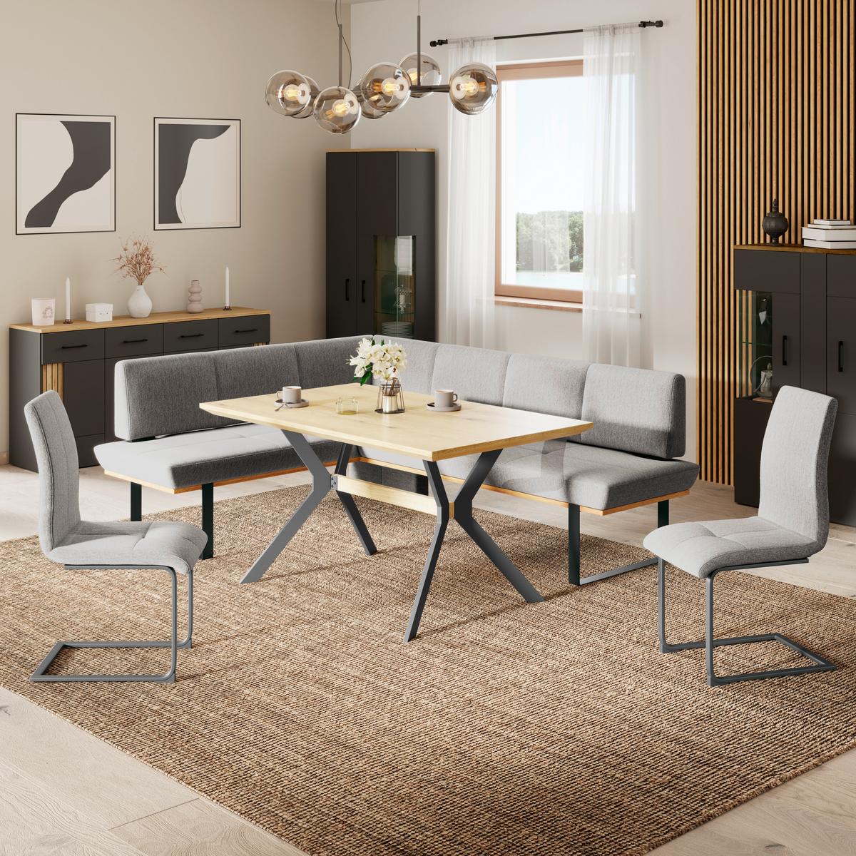 Eckbank Tristan Webstoff hellgrau,S:195x245cm - Hellgrau/Schwarz, MODERN, Holz/Textil (195/245cm) - James Wood
