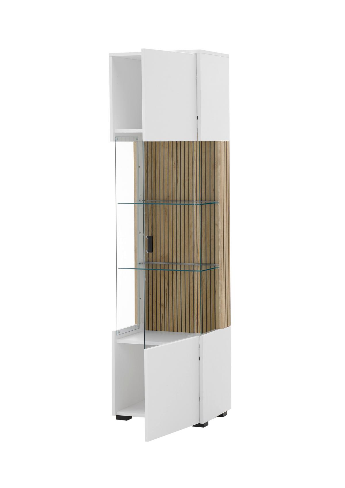 Vitrine Hudson Weiß/Eichefarben B: 48 cm - Eichefarben/Schwarz, Design, Glas/Holzwerkstoff (48/180/38cm) - MID.YOU