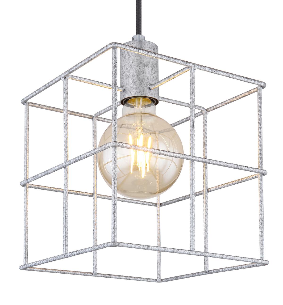 Hängeleuchte H: 150 Cm 1-Flammig - Zinkfarben, Design, Metall (20/20/150cm) - Globo