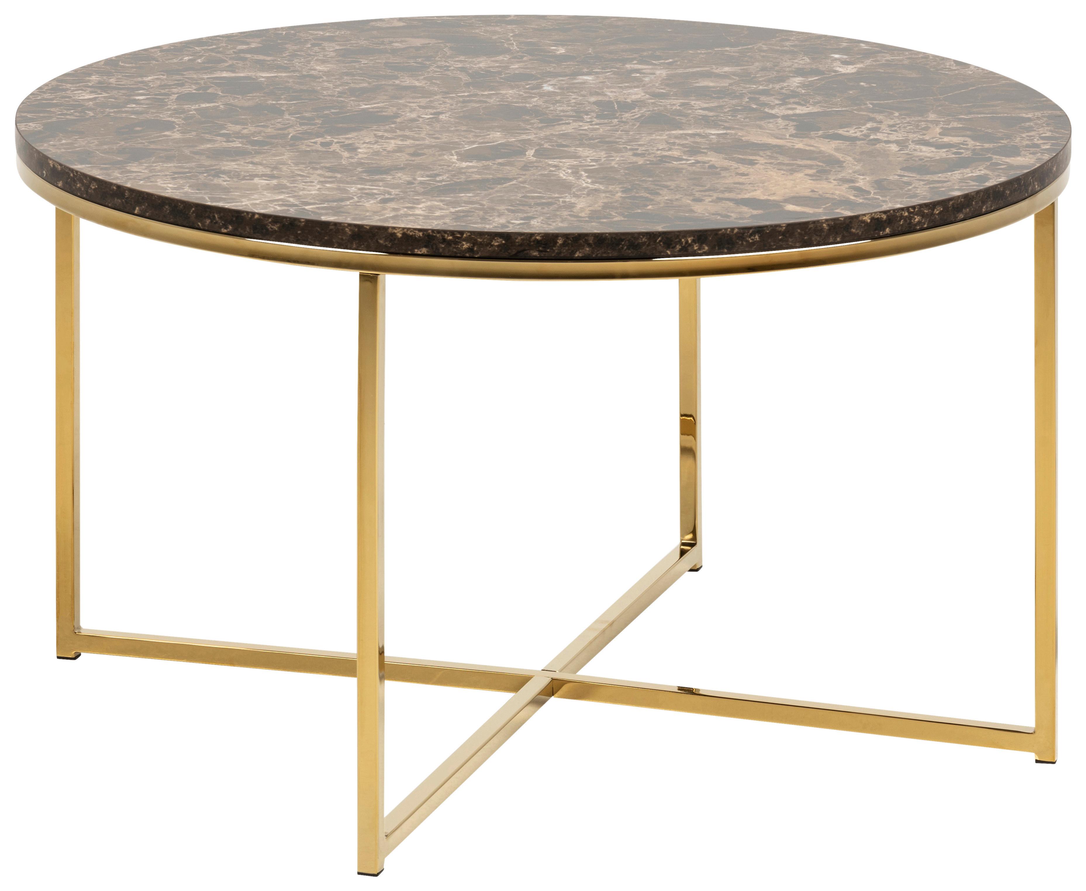 Couchtisch Rund Marmor-Optik Alisma, Braun/Goldfarben - Goldfarben/Braun, Trend, Holzwerkstoff/Metall (80/80/46cm) - Livetastic