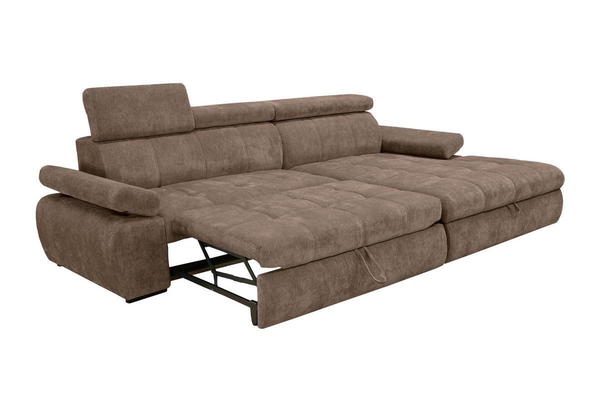Rohová sedačka VEGAS, pravá, hnědá žinylka - černá/hnědá, Design, dřevo/textil (294/173cm)
