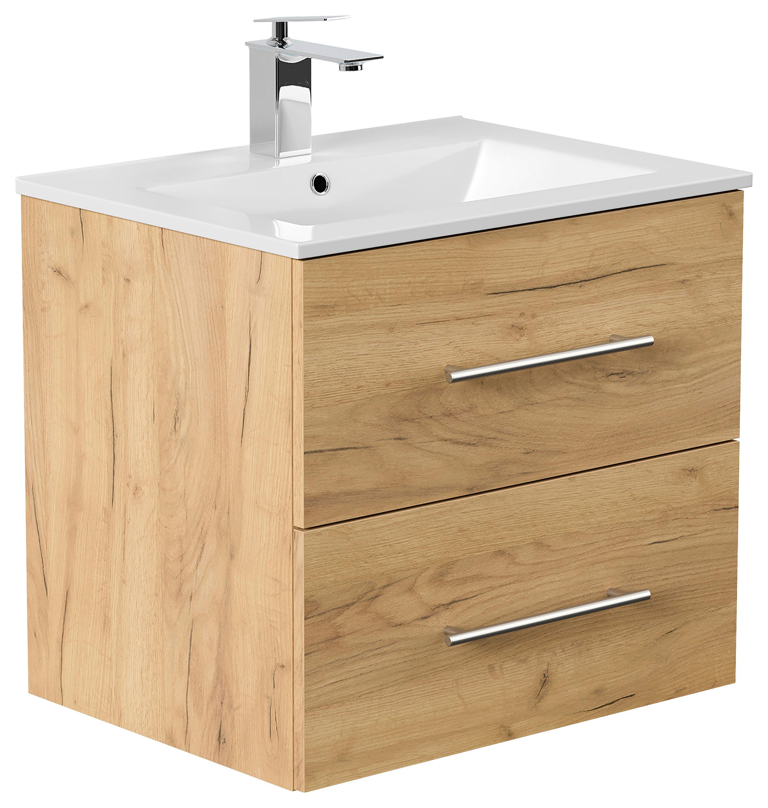 WASCHTISCHKOMBI Homeline, Eichefarben B:61,5cm - Eichefarben/Weiß, Basics, Keramik/Holzwerkstoff (61,5cm) - MID.YOU