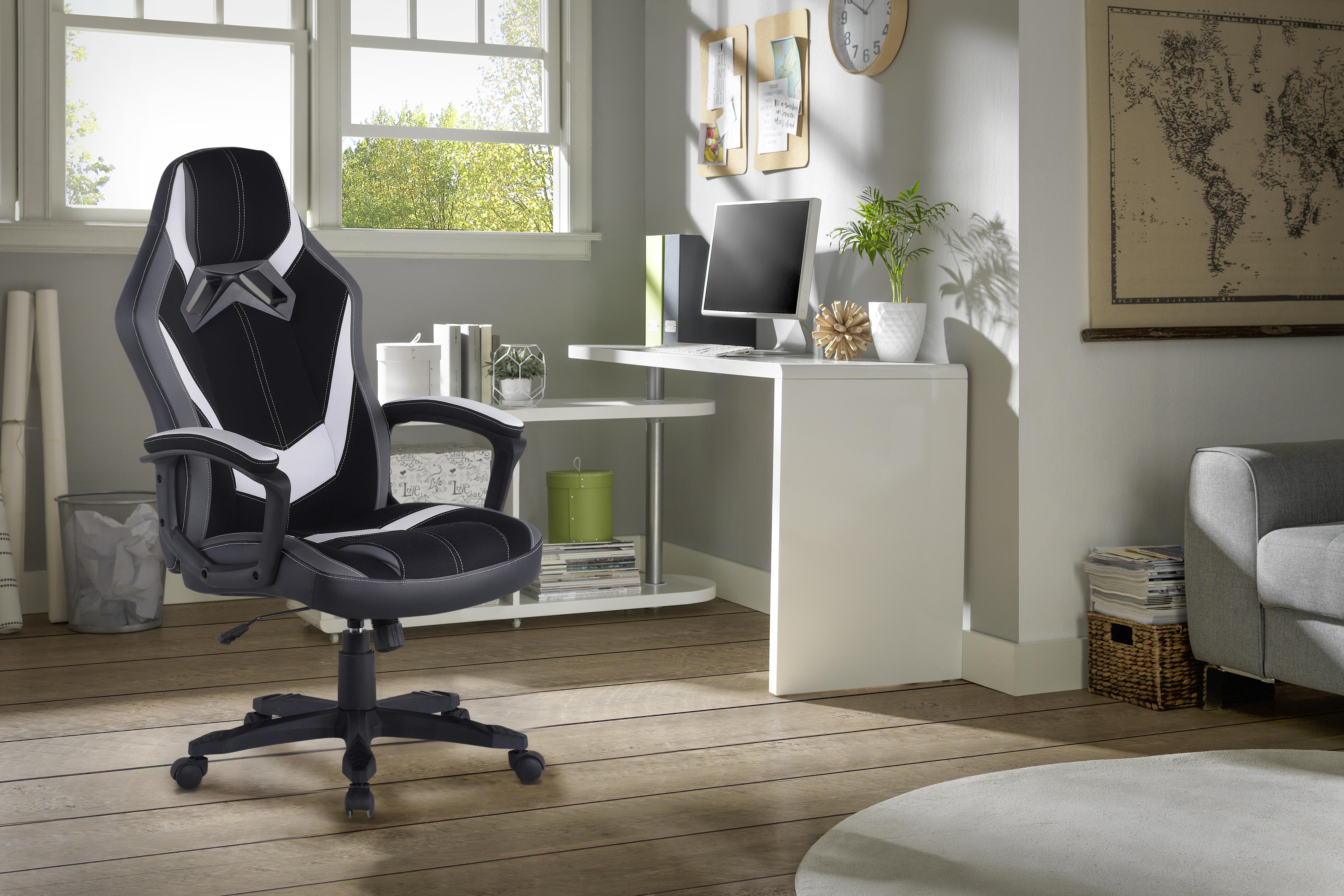 Gaming Stuhl Livetastic Yale Grau/Schwarz/Weiß - Schwarz/Weiß, Design, Kunststoff/Textil (64,5/112-122/69cm) - Livetastic