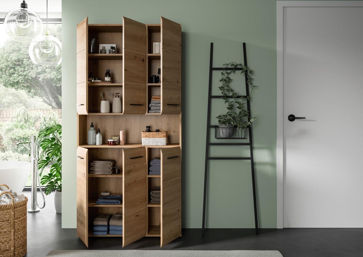 Hochschrank Ice Eiche Artisan Dekor B: 90cm - Schwarz/Eiche Artisan, Basics, Holzwerkstoff (90/185/30cm) - MID.YOU
