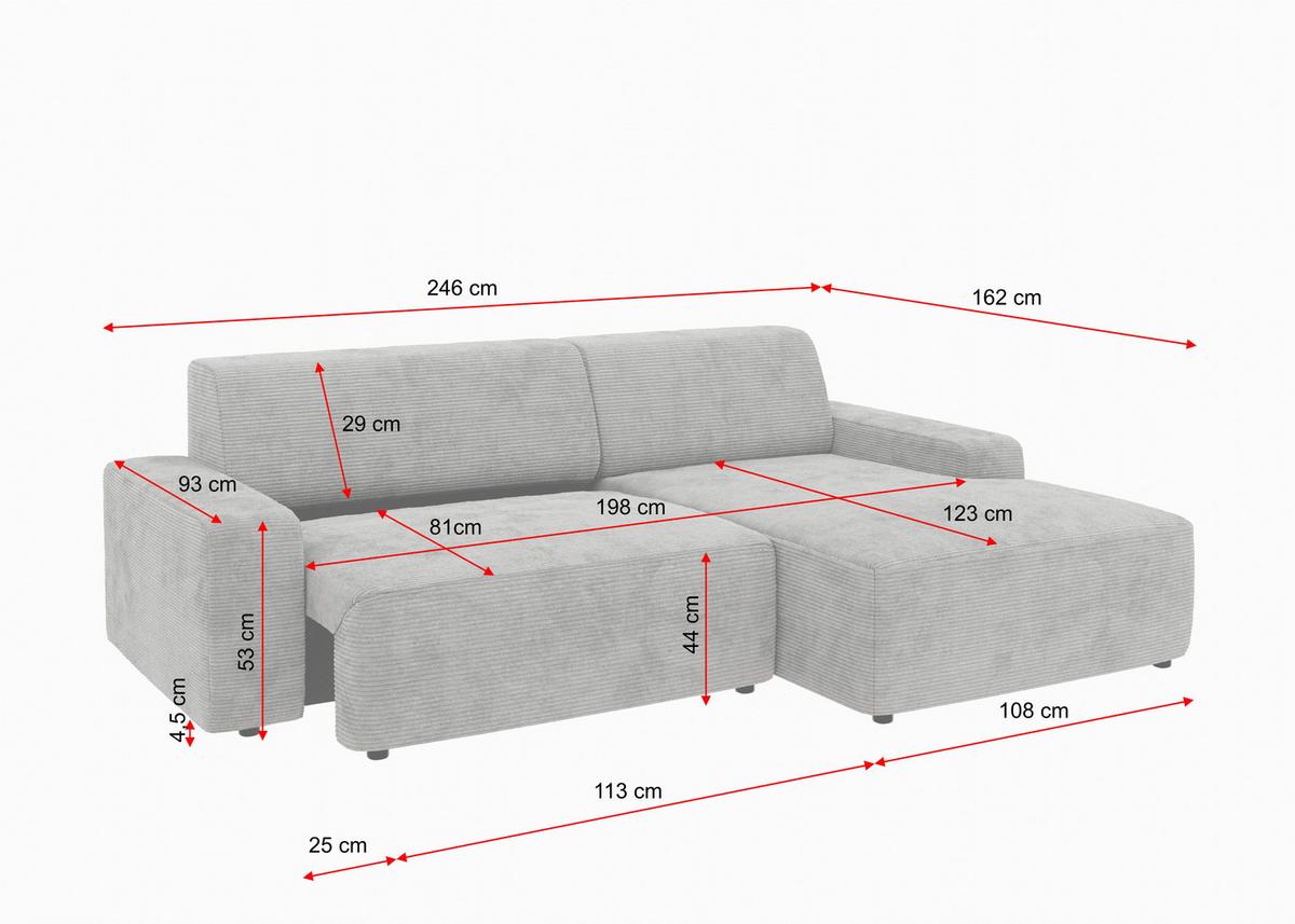 Ecksofa Wien Dunkelgrau S: 246x162 cm - Dunkelgrau/Schwarz, MODERN, Textil (246/162cm) - Trendmanufaktur