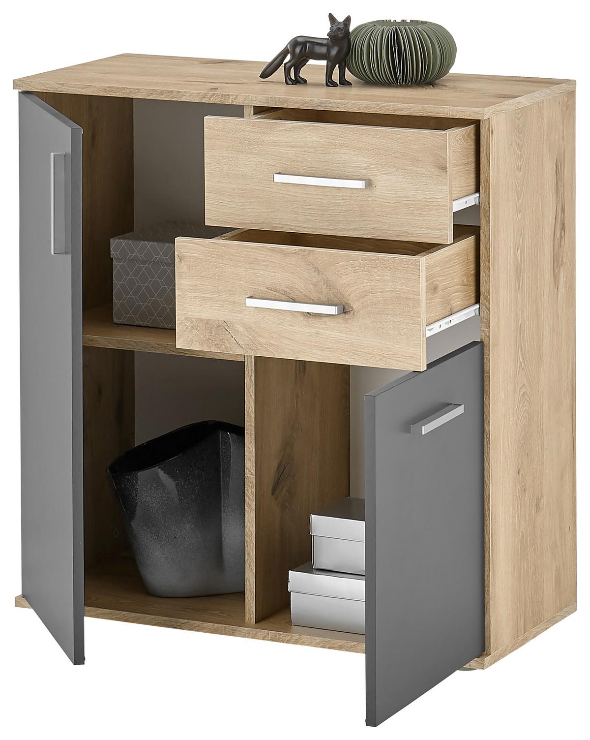 Kommode 80cm Bc 1040 Eichefarben/Grau - Eichefarben/Silberfarben, Design, Holzwerkstoff (80/84/35cm) - MID.YOU