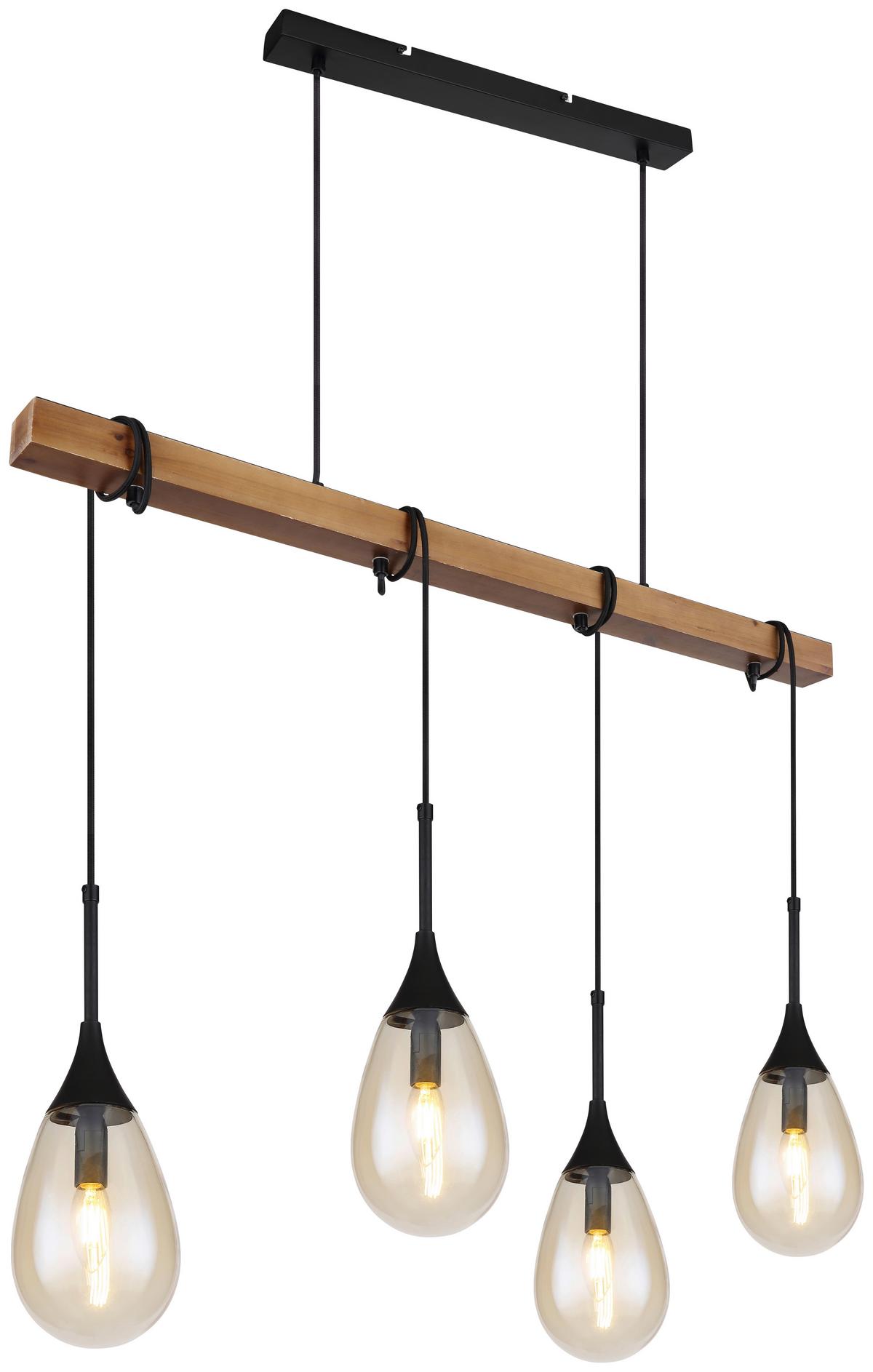 Hängeleuchte Päron H: 120 cm 4-Flammig Braun/Schwarz - Schwarz/Braun, Natur, Glas/Holz (92/12/120cm) - Globo