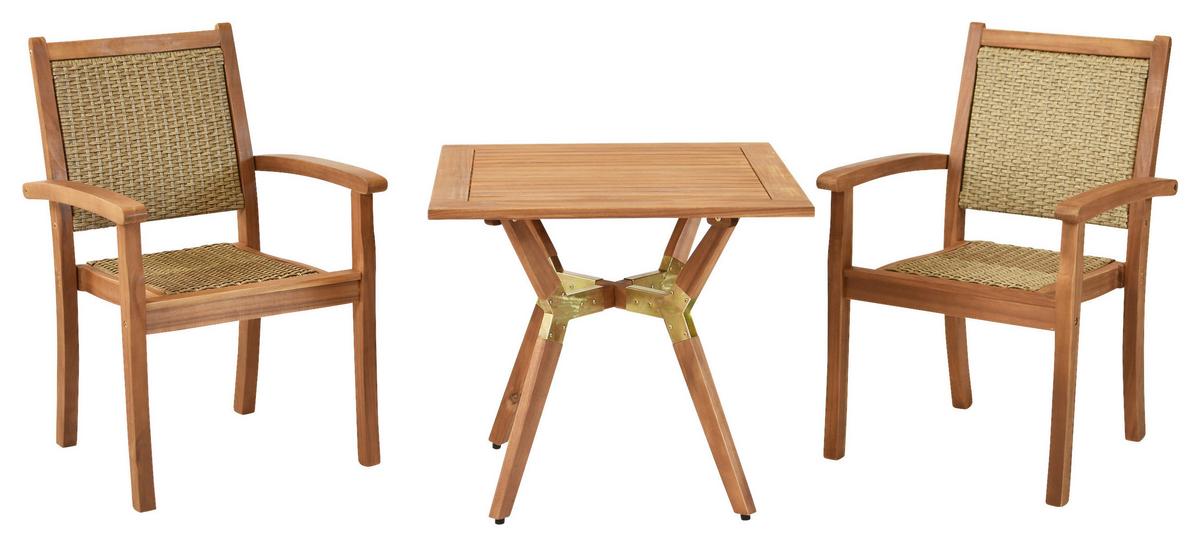 Gartenmöbel Set 3tlg. Castilla Aus Echtholz Massiv - Naturfarben, MODERN, Holz/Kunststoff - Gardenson