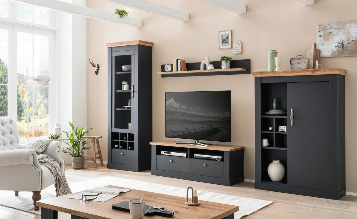 Vitrine Catania Anthrazit/Eiche B: 72cm - Anthrazit/Eiche Wotan, Design, Holzwerkstoff (72/201/38cm) - MID.YOU
