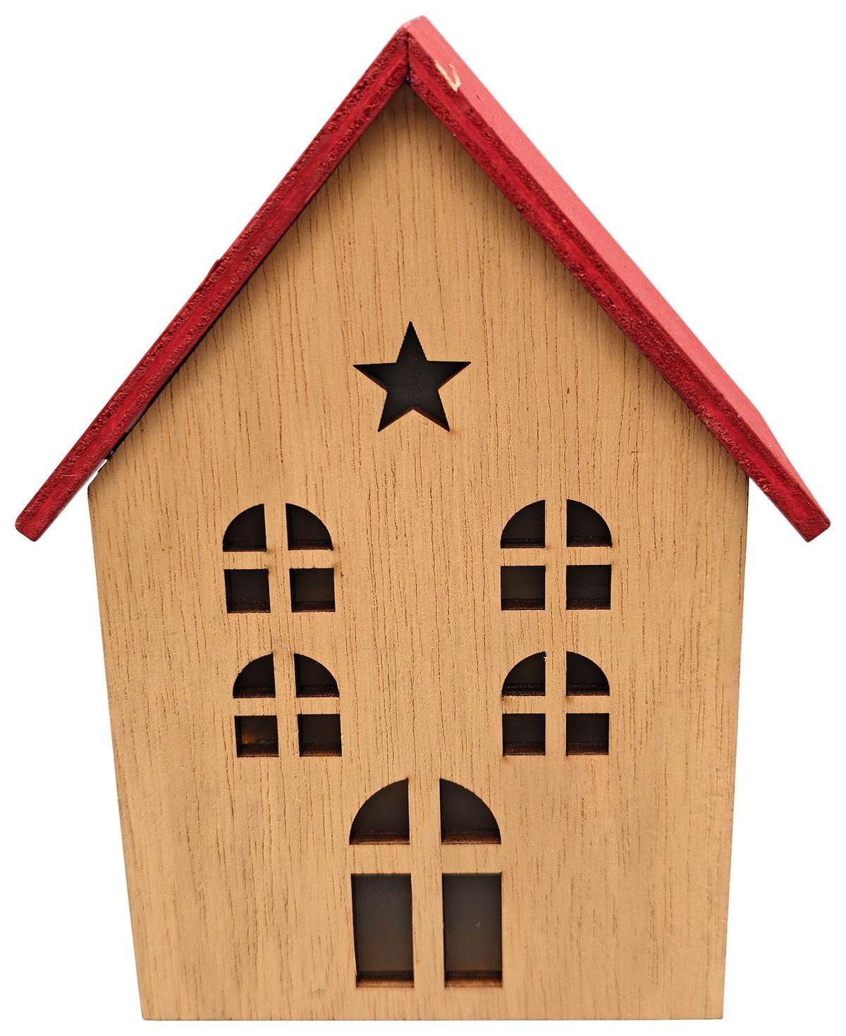 Dekoračný dom LED/ teplá biela - prírodná farba/červená, Konventionell, kompozitné drevo (12,5/16,5/6cm) - Mömax