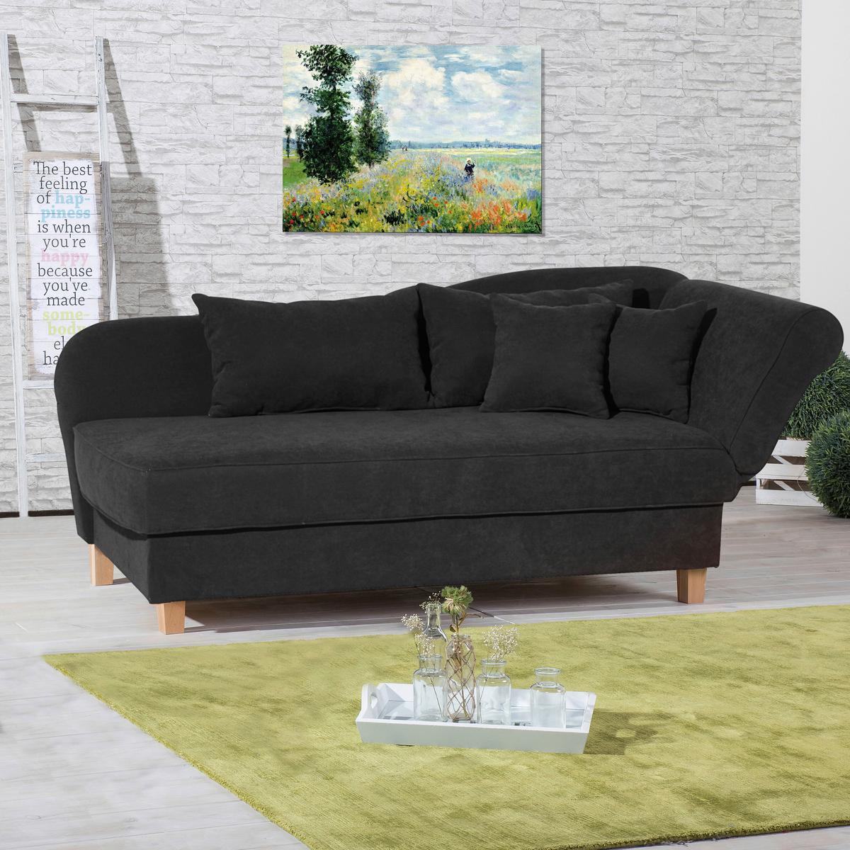 Recamiere Selma Schwarz Rechts Mit Bettkasten+schlaffunktion - Buchefarben/Schwarz, Design, Textil (190/88/82cm) - Max Winzer