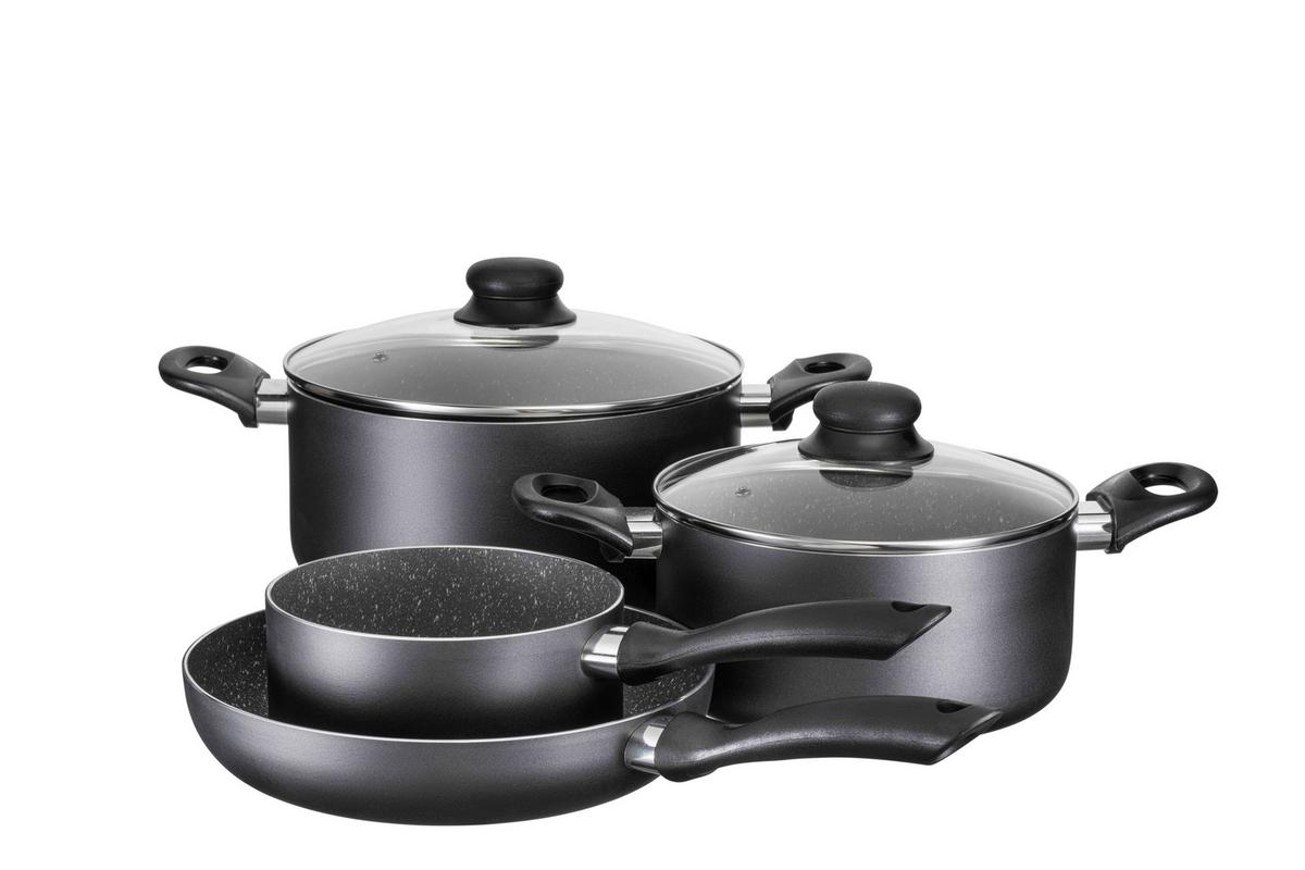 Kochtopfset 6-Tlg. Antihaftbeschichtet - Transparent/Schwarz, Basics, Glas/Metall - Mäser