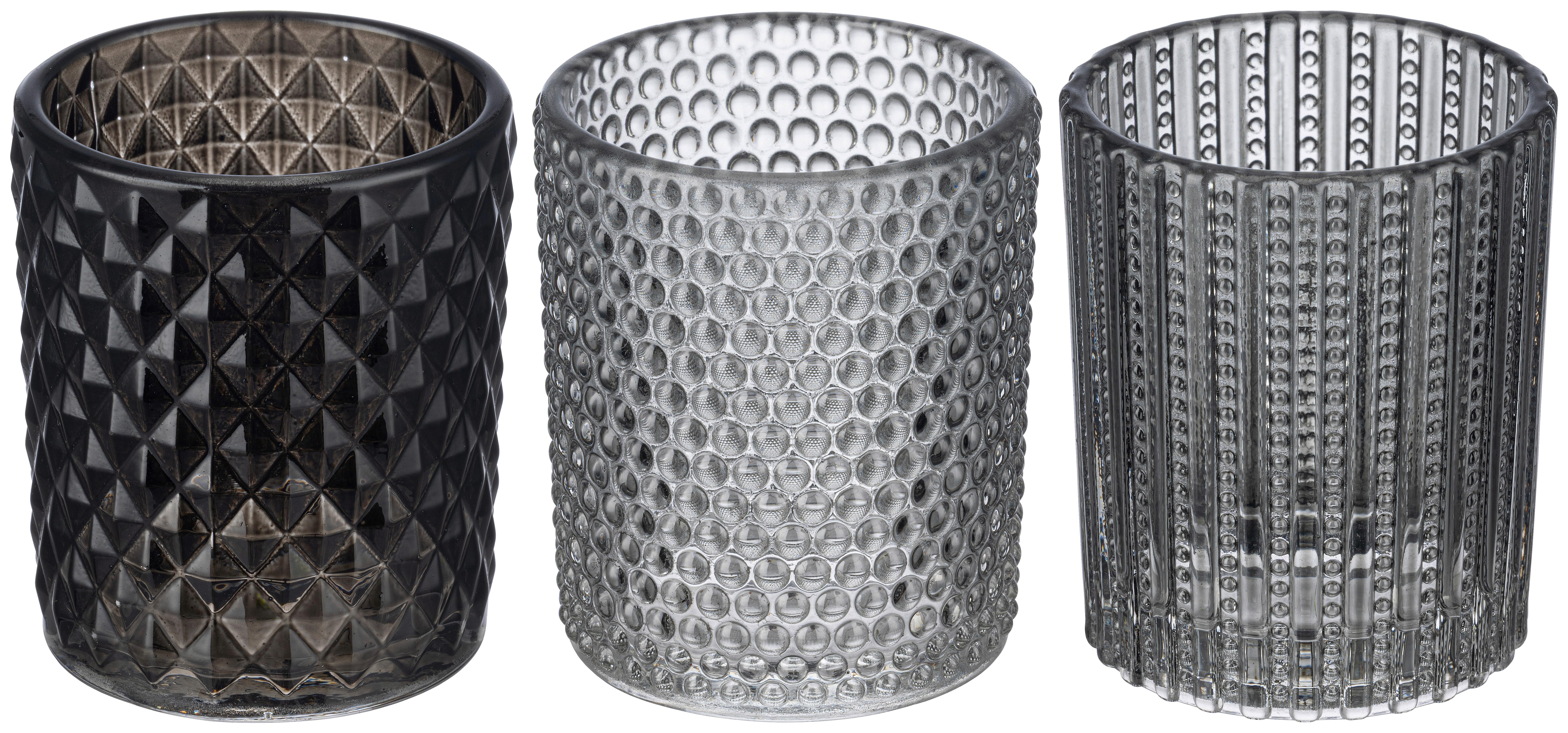 TEELICHTGLAS Nathalie - Hellgrau/Schwarz, KONVENTIONELL, Glas (5,4/6,4cm) - Luca Bessoni