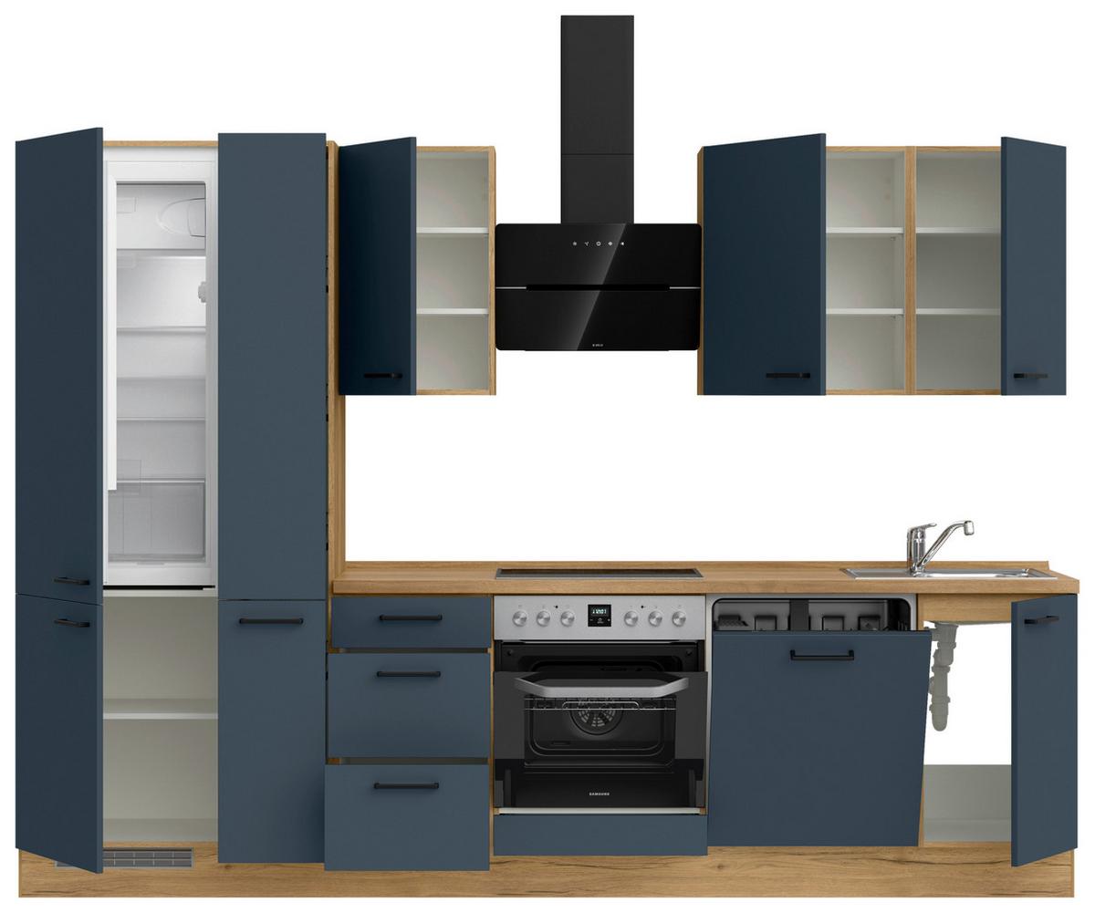 Küchenleerblock Easytouch High-Line, H7 Links - Blau/Eichefarben, MODERN, Holzwerkstoff (300cm) - Nobilia