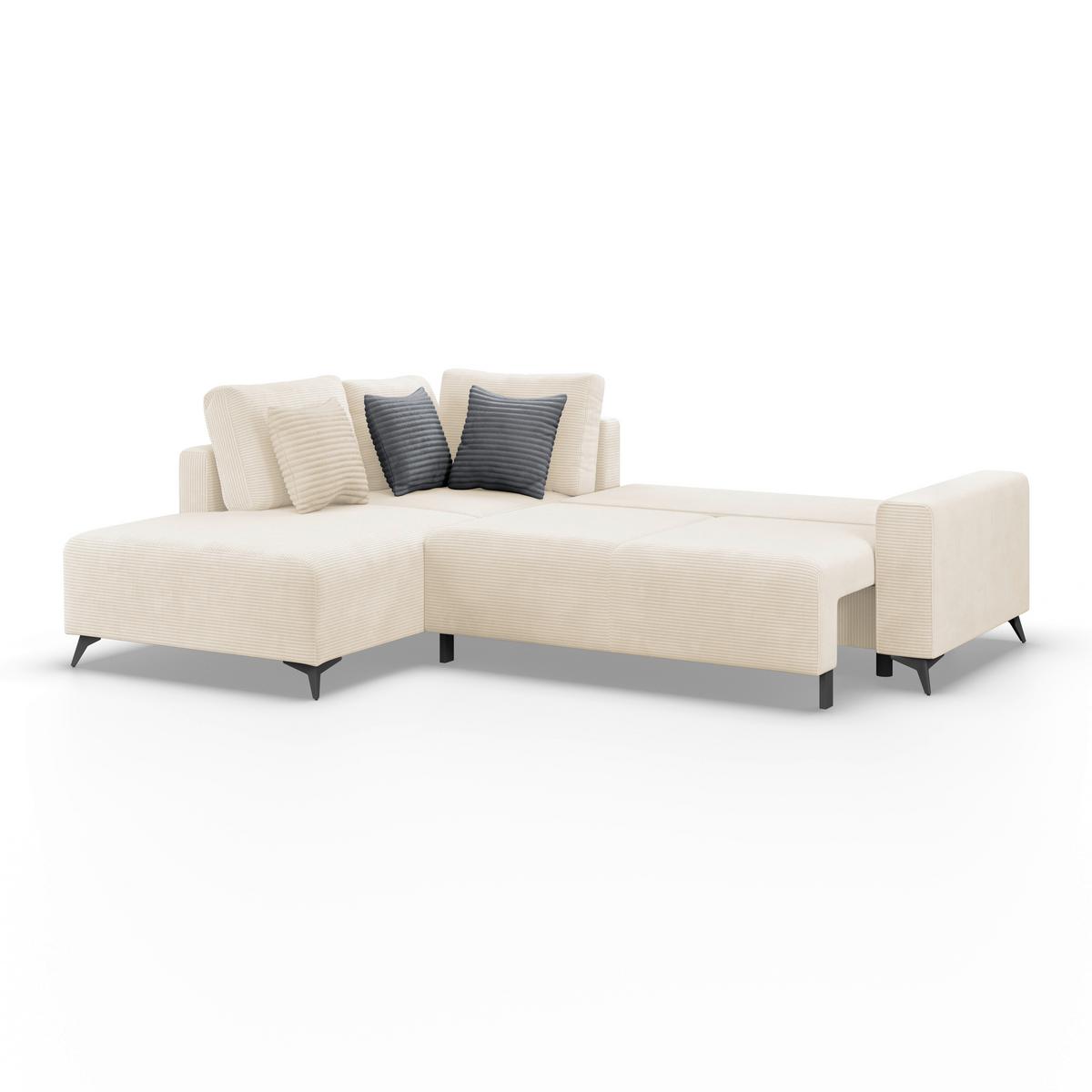 Ecksofa mit Schlaffunktion Viktor Creme Cord 212x270 cm - Creme/Schwarz, MODERN, Textil (212/270cm)