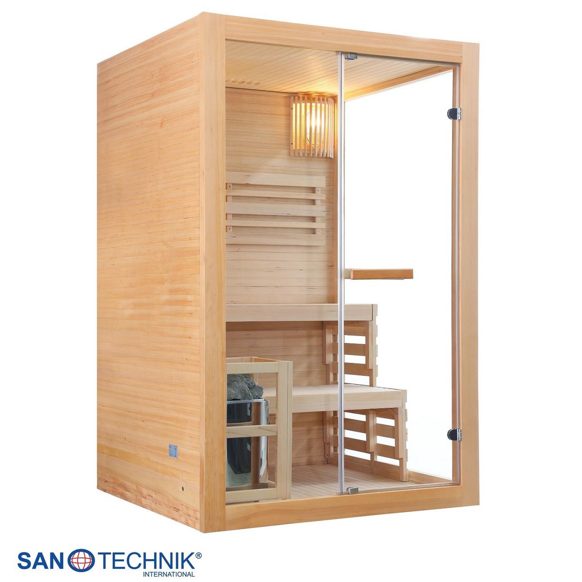 Finnische Panoramasauna BHT: 130x120x200 cm - Naturfarben, Basics, Glas/Holz (130/120/200cm) - Sanotechnik