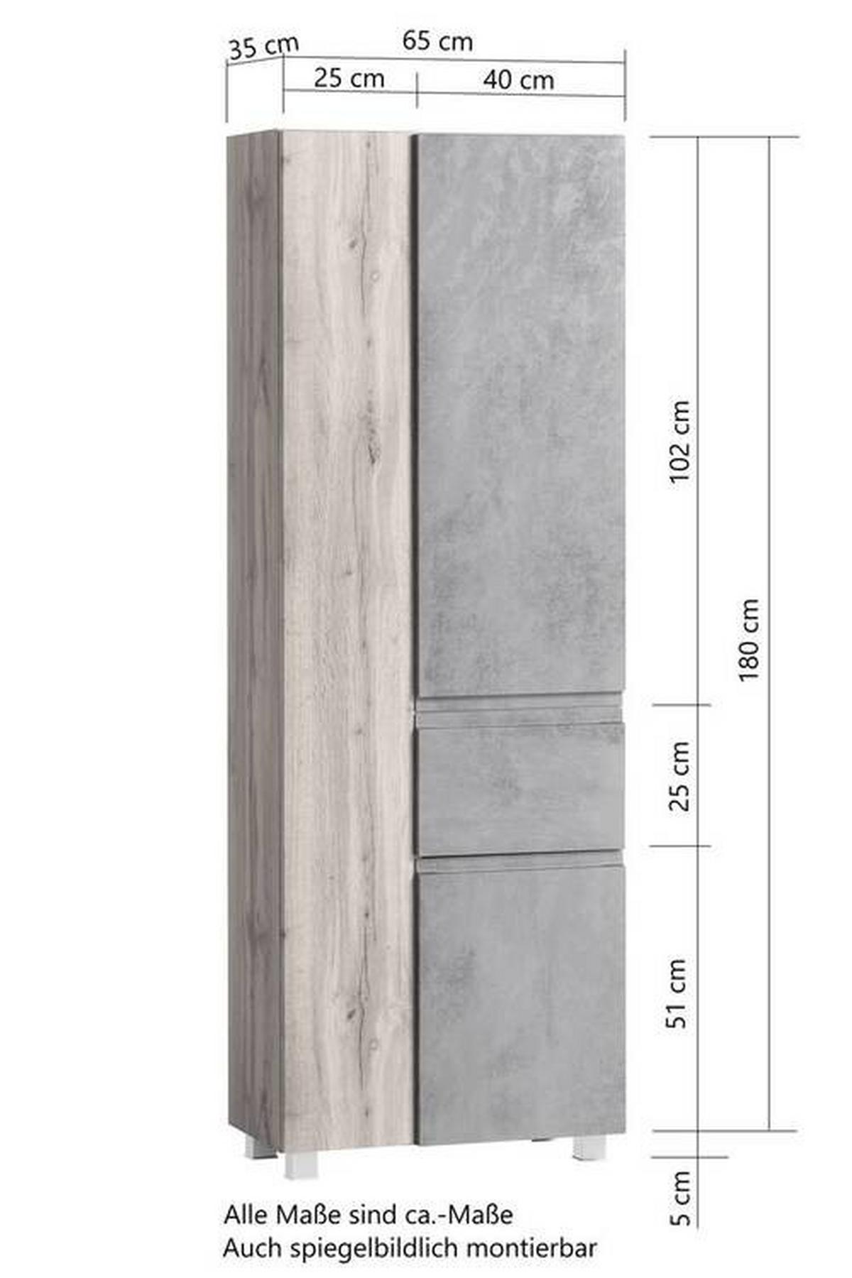 Hochschrank Varese B: 65 Cm Grau/wotan Eiche - Eiche Wotan/Grau, MODERN, Holzwerkstoff (65/180/35cm) - Held