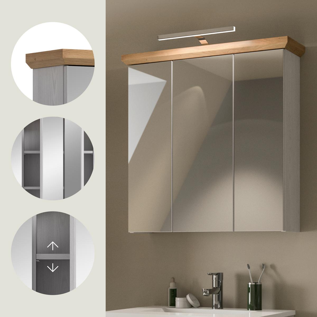 Spiegelschrank Verona Lärchefarben B: 69cm - Lärchefarben, Trend, Glas/Holzwerkstoff (69/71/21cm) - MID.YOU