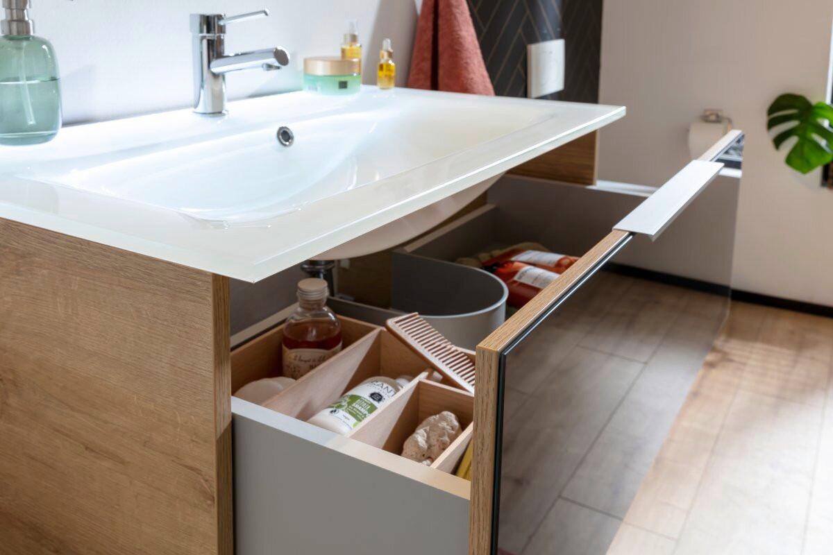 Waschtischkombi B.Brilliant Anthrazit/Eichefarben B: 80cm - Eichefarben/Anthrazit, Basics, Glas/Holzwerkstoff (80/55,7/50,1cm) - MID.YOU