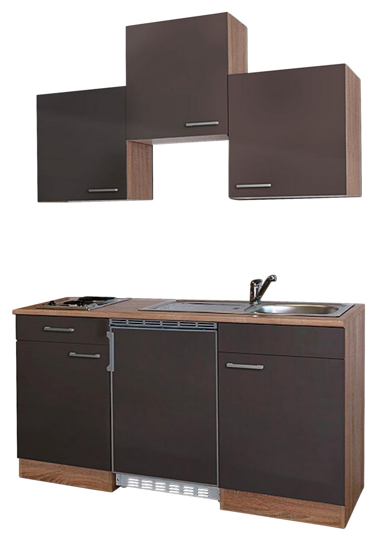 Miniküche Mit Kühlschrank + Kochfeld 150 Cm Grau/eichef. - Eichefarben/Grau, Basics, Holzwerkstoff (150cm) - Respekta