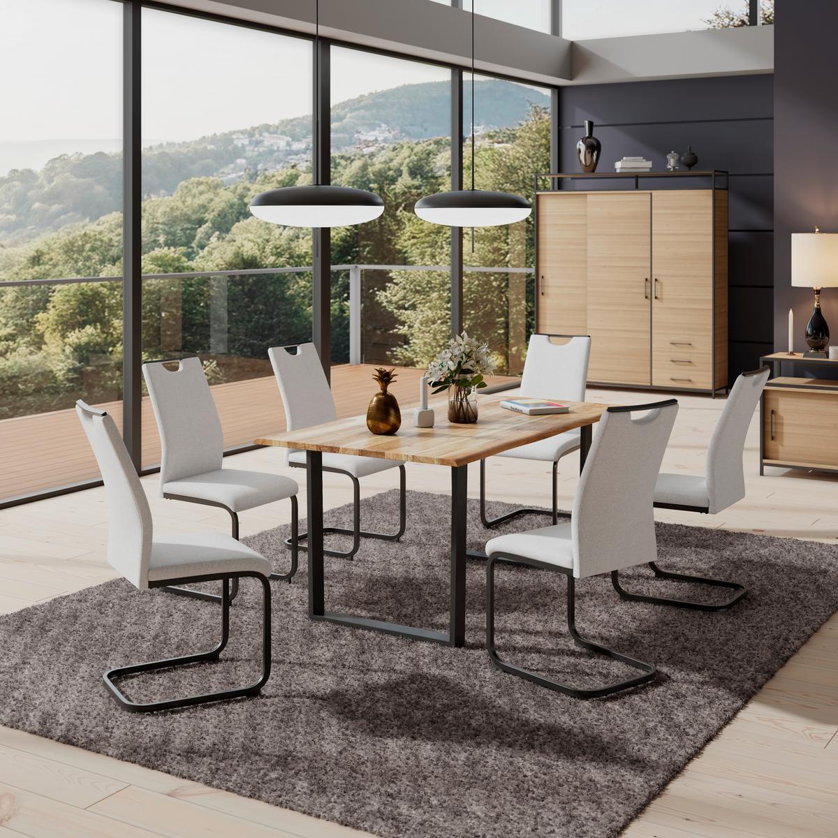 Schwingstuhl Maya Webstoff beige, B: 58cm - Beige/Schwarz, Trend, Textil/Metall (58/98/43cm)