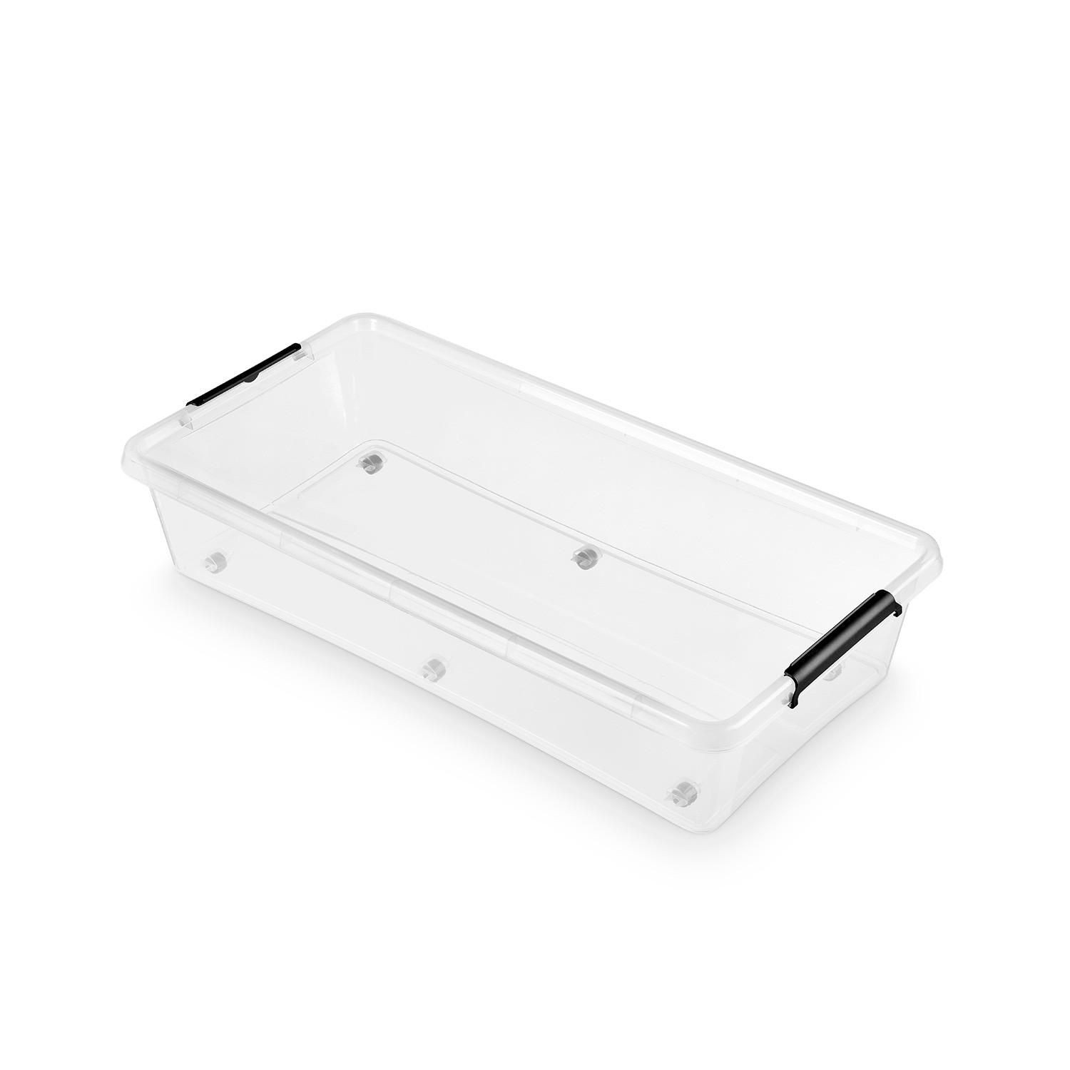 Unterbettroller mit Deckel Mila 35l, 76x39x16,5 cm - Transparent/Schwarz, Basics, Kunststoff (76/39/16,5cm) - Homezone