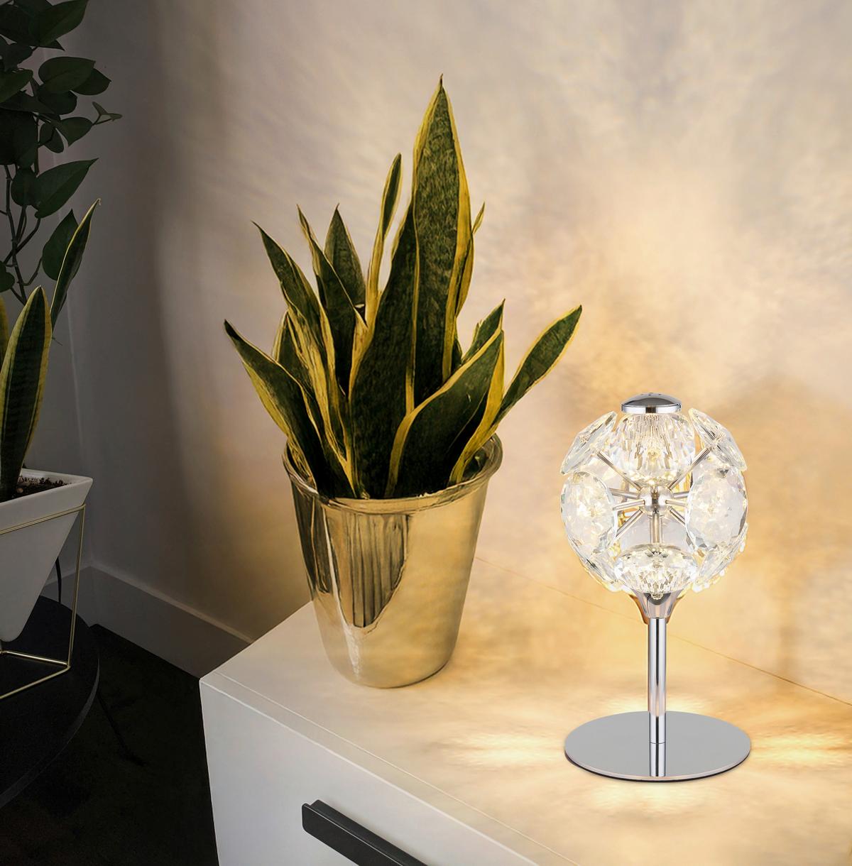 LED-Tischleuchte Virina Chromfarben Klar D: 15 cm - Klar/Chromfarben, KONVENTIONELL, Glas/Metall (15/26,5cm) - Globo