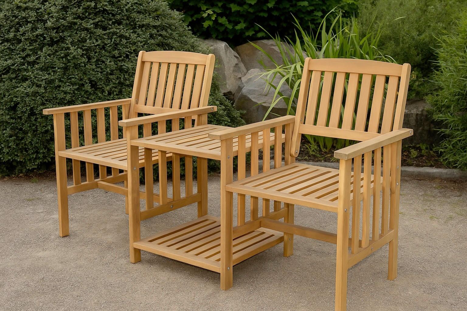 Gartenbank Akazie Hellbraun L: 163 cm, integrierter Tisch - Hellbraun, Basics, Holz (163/63/91cm)