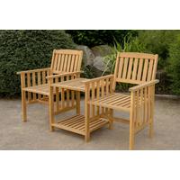 Gartenbank Akazie Hellbraun L: 163 cm, integrierter Tisch - Hellbraun, Basics, Holz (163/63/91cm)