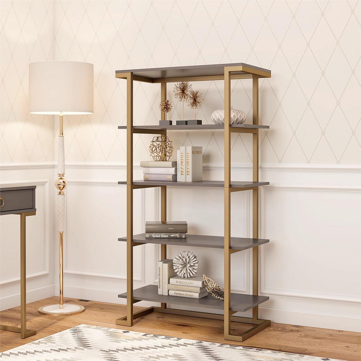 Regal Camilla Graphitfarben B: 77cm - Messingfarben/Graphitfarben, Design, Holzwerkstoff/Metall (77/141/40cm) - MID.YOU