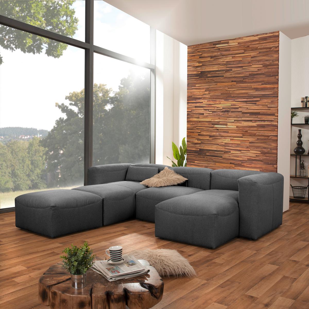 Wohnlandschaft Lena Anthrazit Flachgewebe - Anthrazit, Design, Textil (235/275/160cm) - Max Winzer