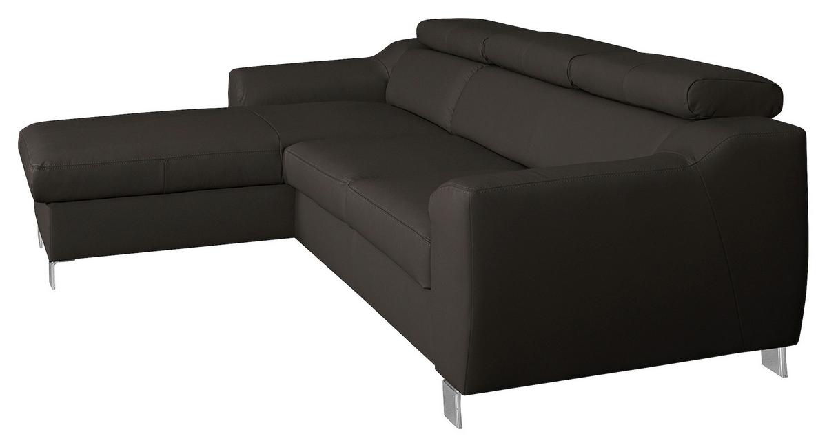 Ecksofa Aspen Dunkelbraun S: 176 Cm - Chromfarben/Dunkelbraun, Design, Leder/Textil (176/242cm) - Livetastic
