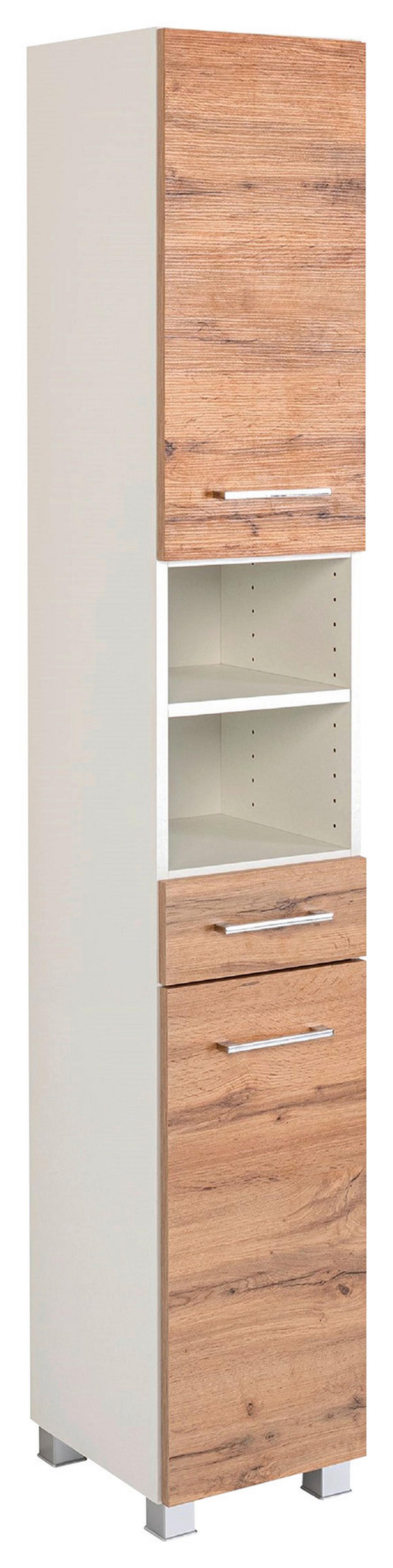 Hochschrank Paris Eiche Wotan/Weiß B: 30 cm - Silberfarben/Eiche Wotan, MODERN, Holzwerkstoff (30/180/35cm) - Held