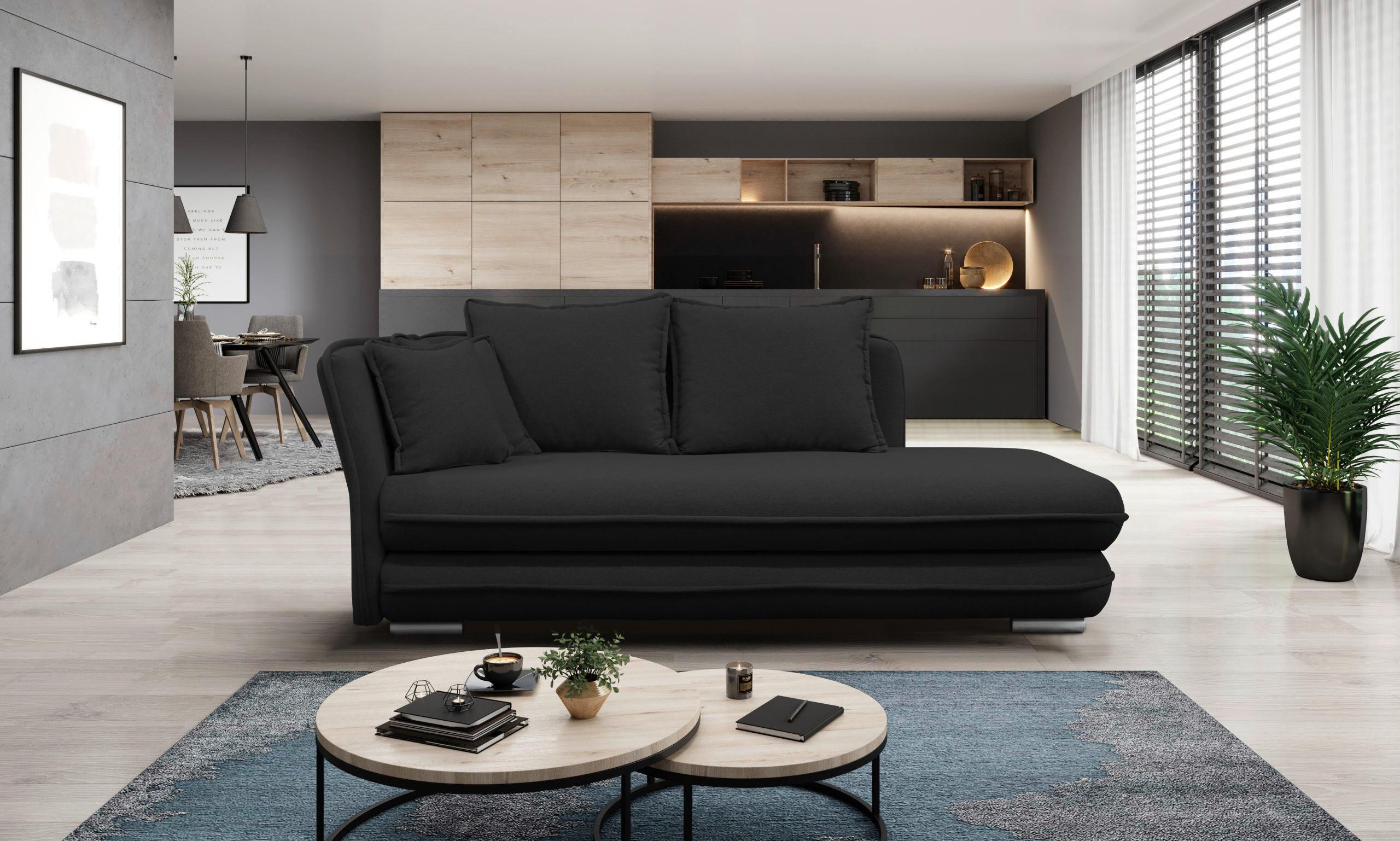 Liege Latte Schwarz inkl. Bettkasten Ottomane Links - Silberfarben/Schwarz, Design, Textil (107/84/99/224cm) - MID.YOU