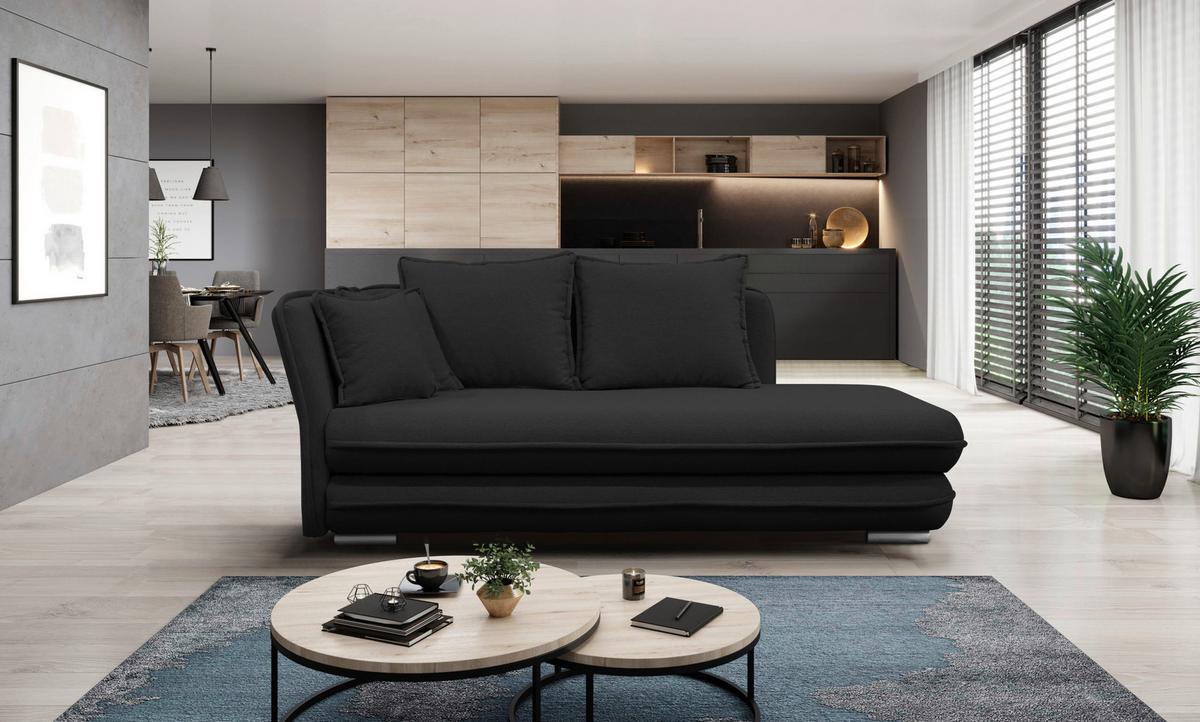 Liege Latte Schwarz Inkl. Bettkasten Ottomane Links - Silberfarben/Schwarz, Design, Textil (107/84/99/224cm) - MID.YOU