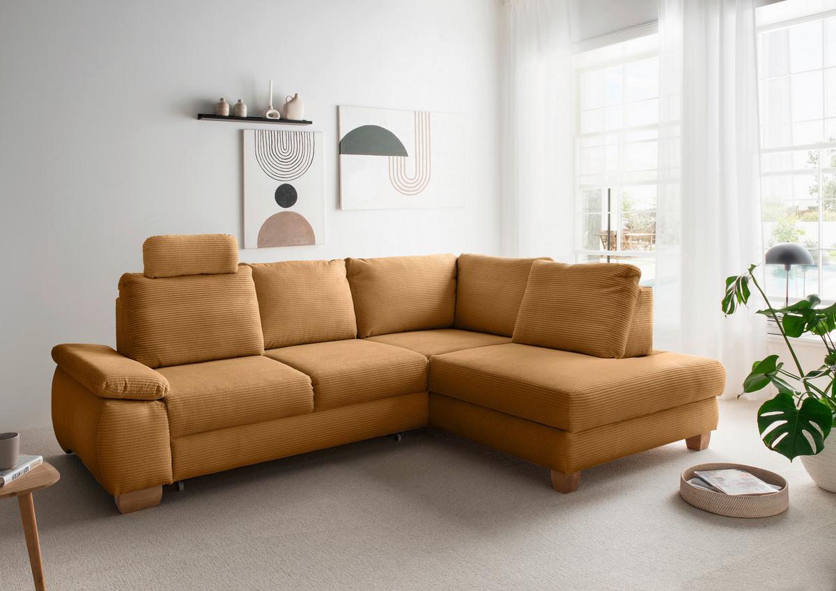 Eckschlafsofa Positano Goldfarben S: 261x206 cm - Wildeiche/Goldfarben, MODERN, Textil (261/206cm) - Livetastic